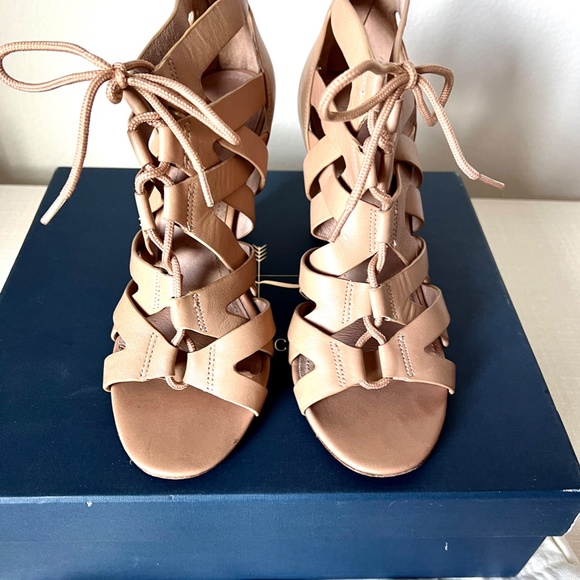 Pour La Victoire Camila Lattice Sandal - Polished Leather - Size 8M - Nude - Picture 6 of 14